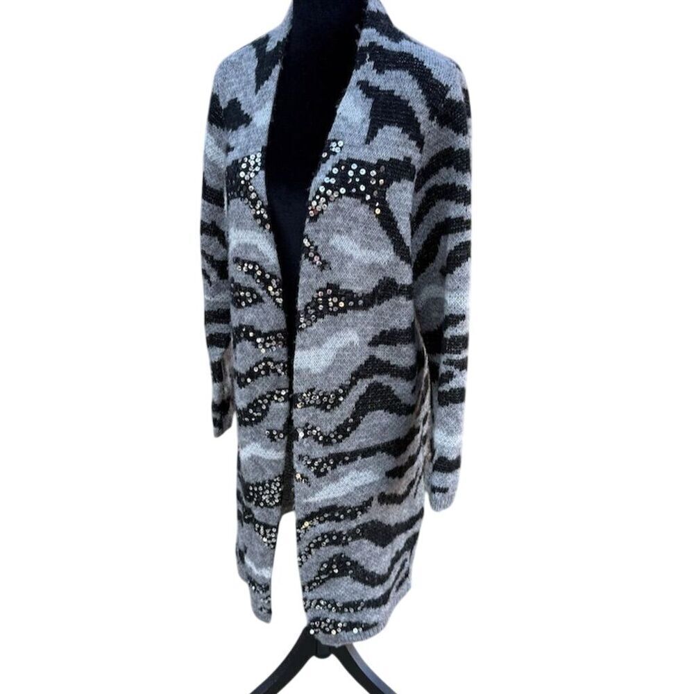 Chico's Black Zebra Sequin Cardigan Women's Size 1